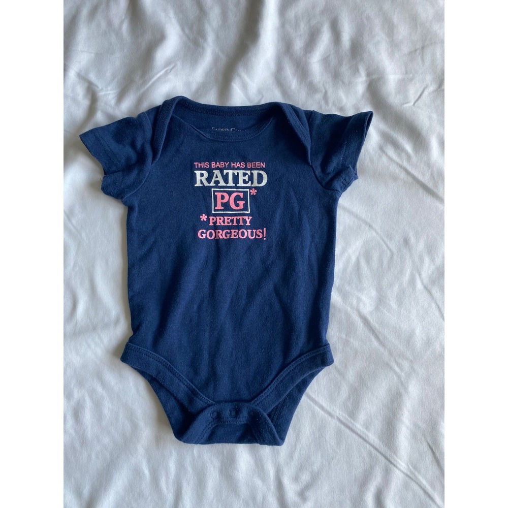Faded Glory Baby Girl Rated PG Pretty Gorgeous Bodysuit Size 0-3M Blue Pink